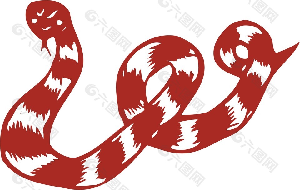 红色动物生肖剪纸图案蛇