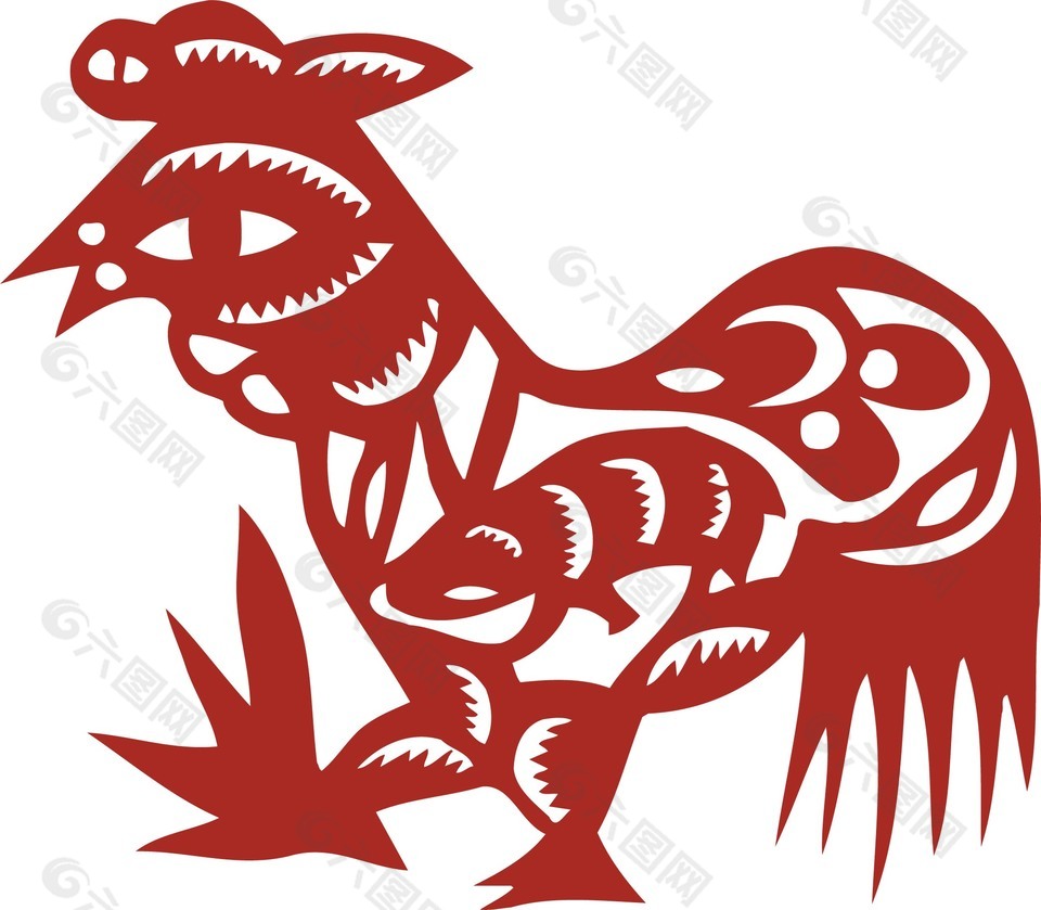 红色动物剪纸插画模板
