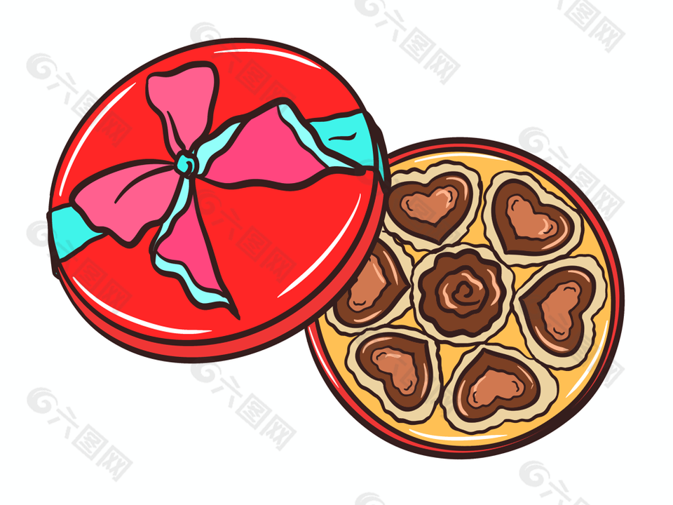 手绘卡通心形巧克力礼盒插画素材下载