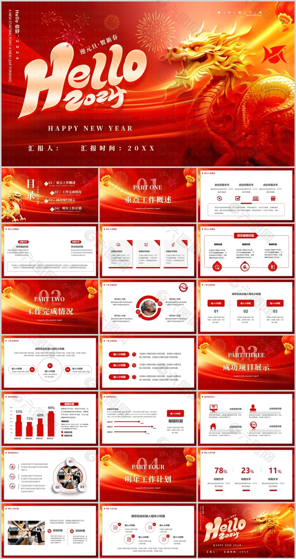精美大气2024龙年工作汇报总结PPT