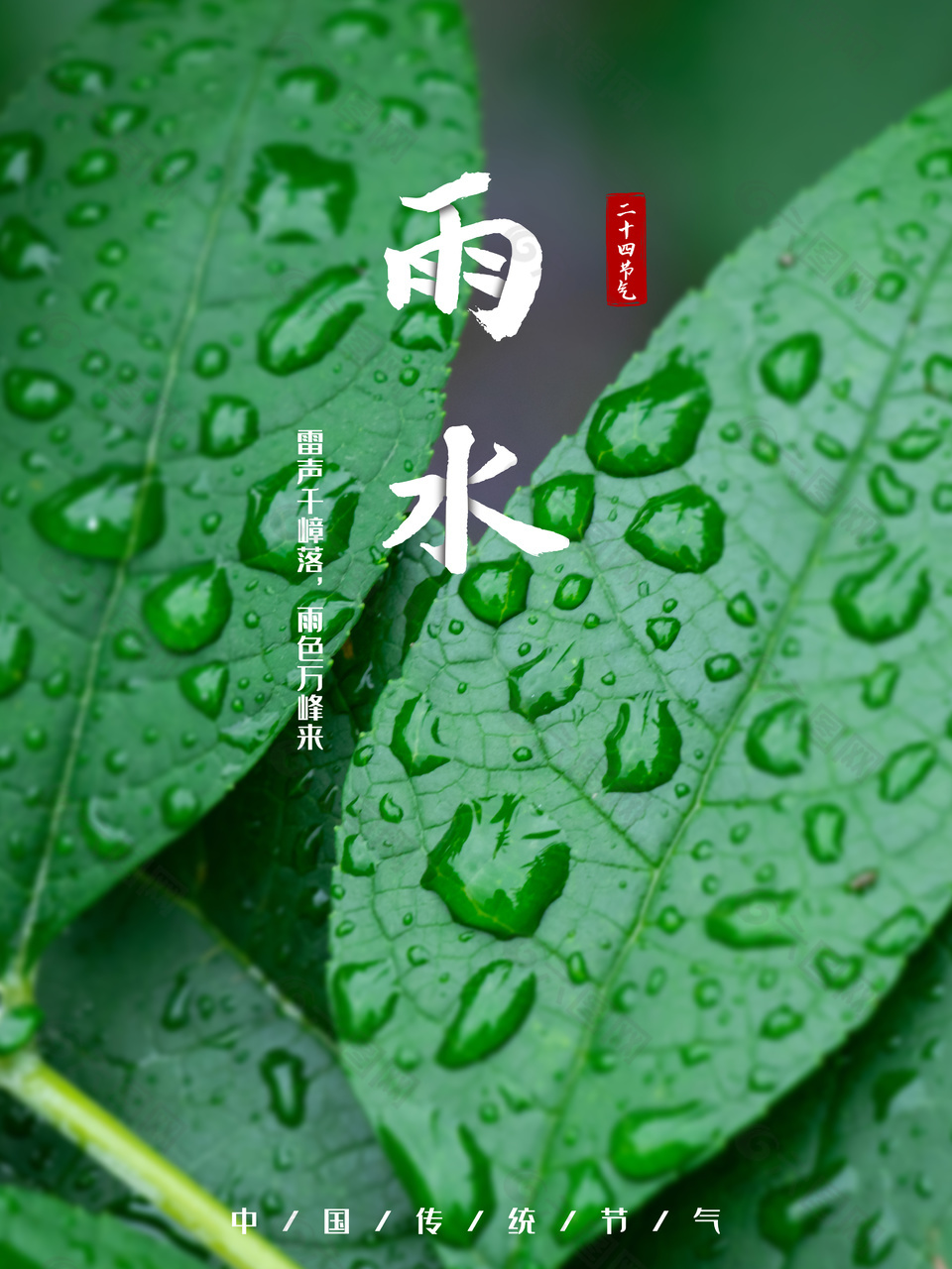 雨色万峰来传统雨水节气海报