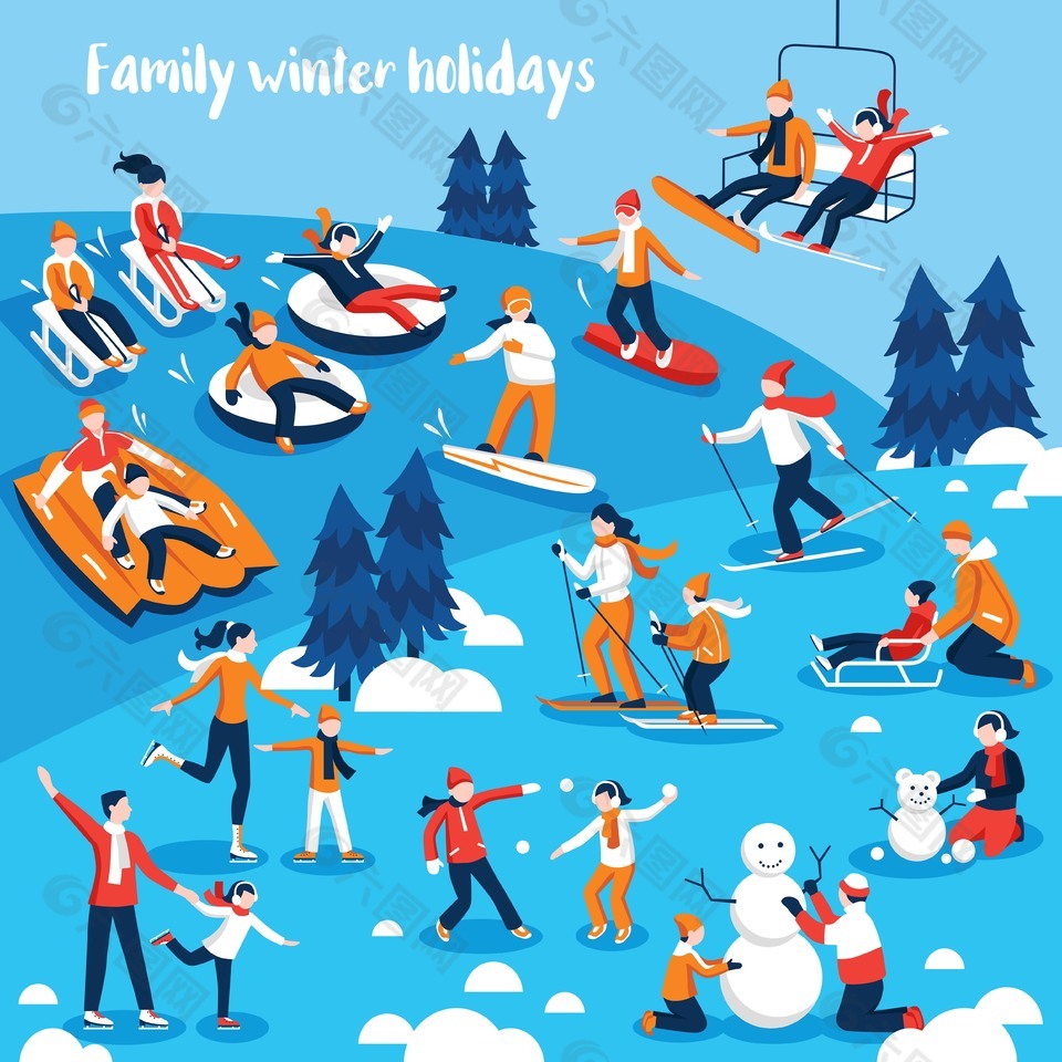 冬季户外滑雪插画