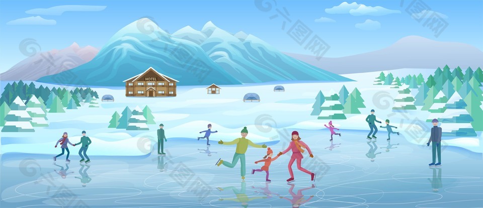 冬季冰雪运动滑冰插画