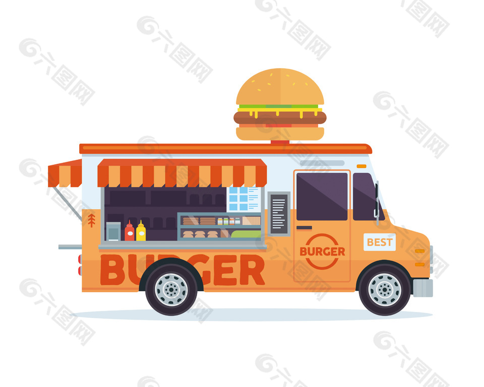 卡通可爱汉堡包餐车素材