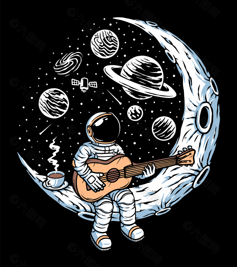宇航员弹吉他插画