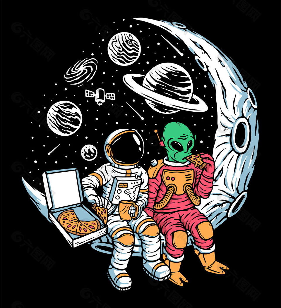 月球外星人简约插画