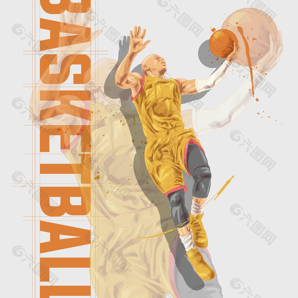 校园篮球投篮插画