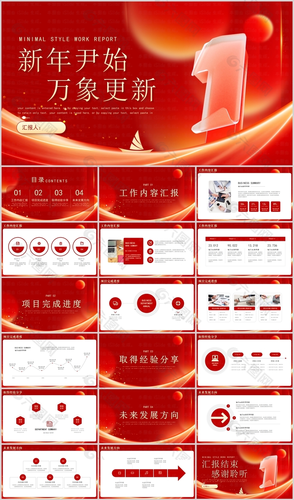 2024红色大气新年工作汇报PPT模板