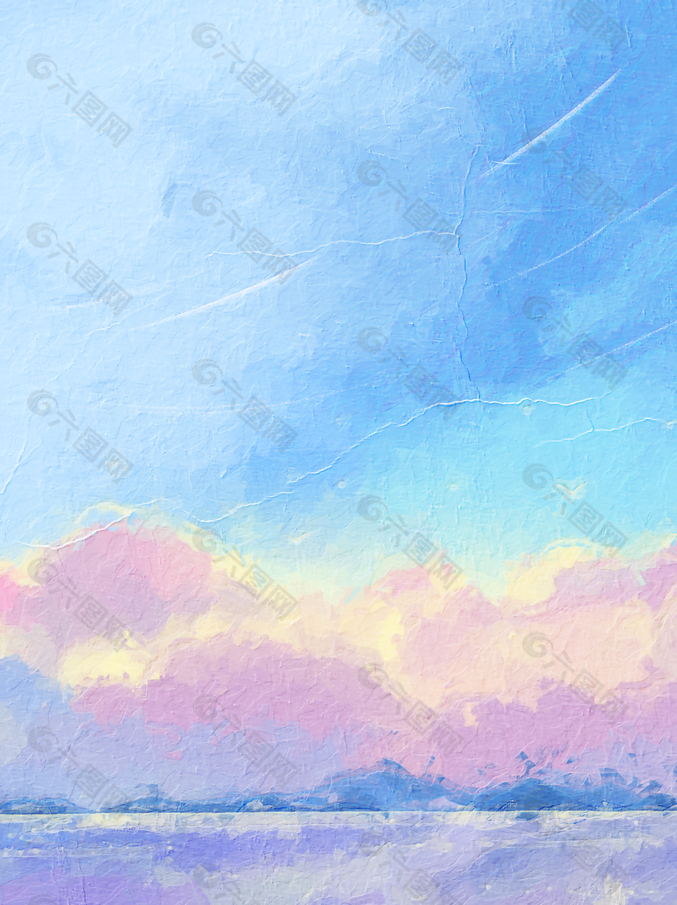 唯美清新蓝色天空油画背景图下载