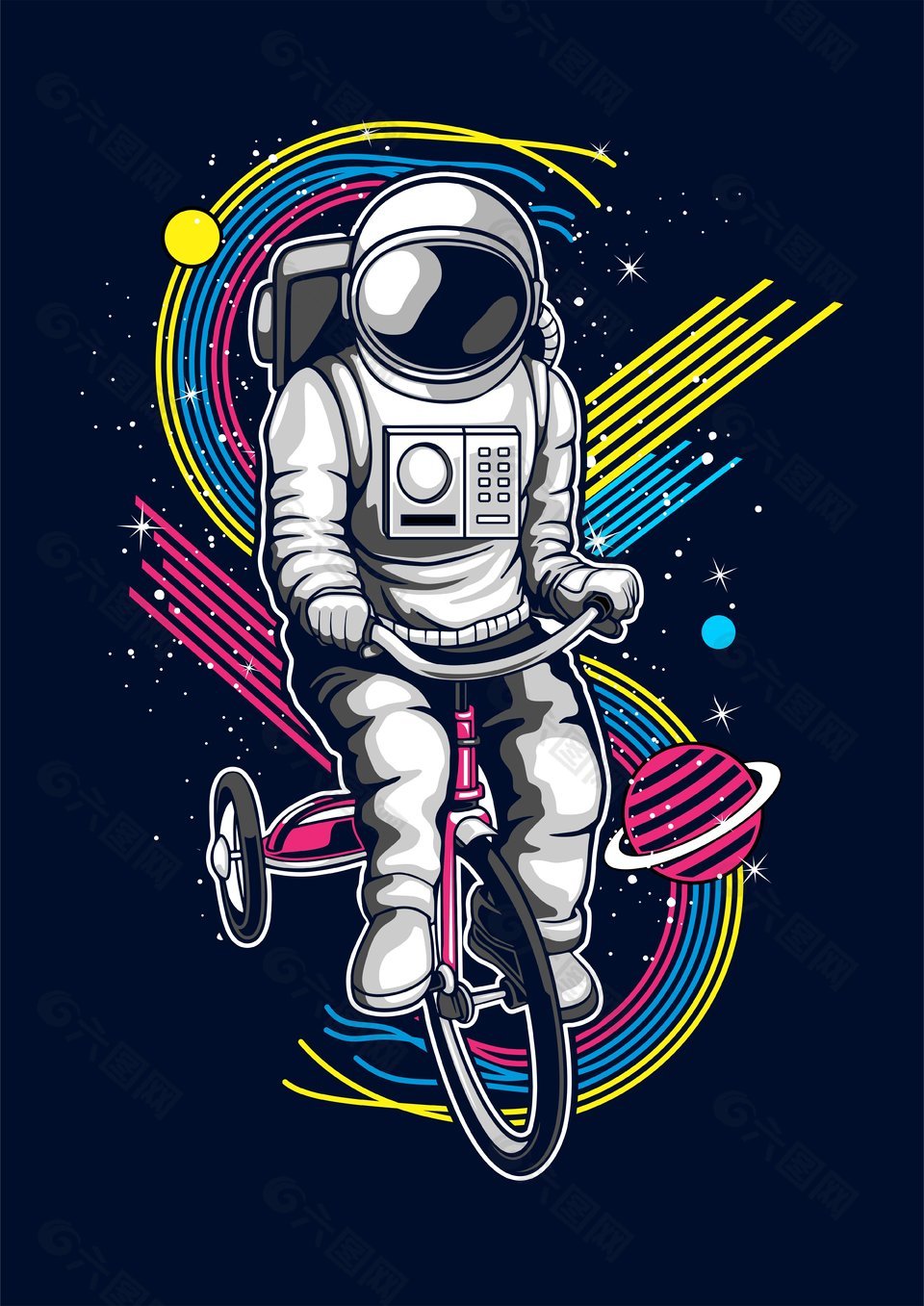 创意太空人骑车插画