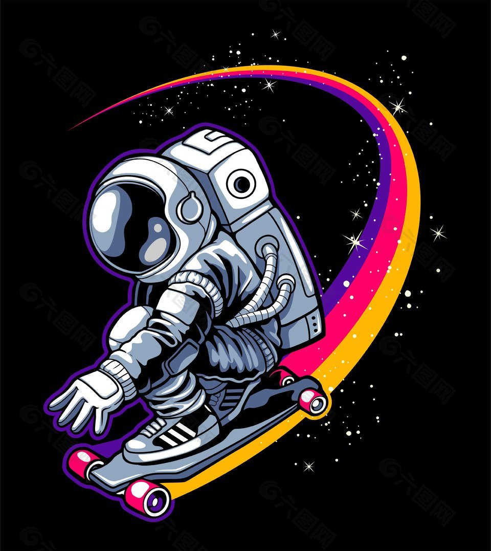 炫彩太空人滑板插画