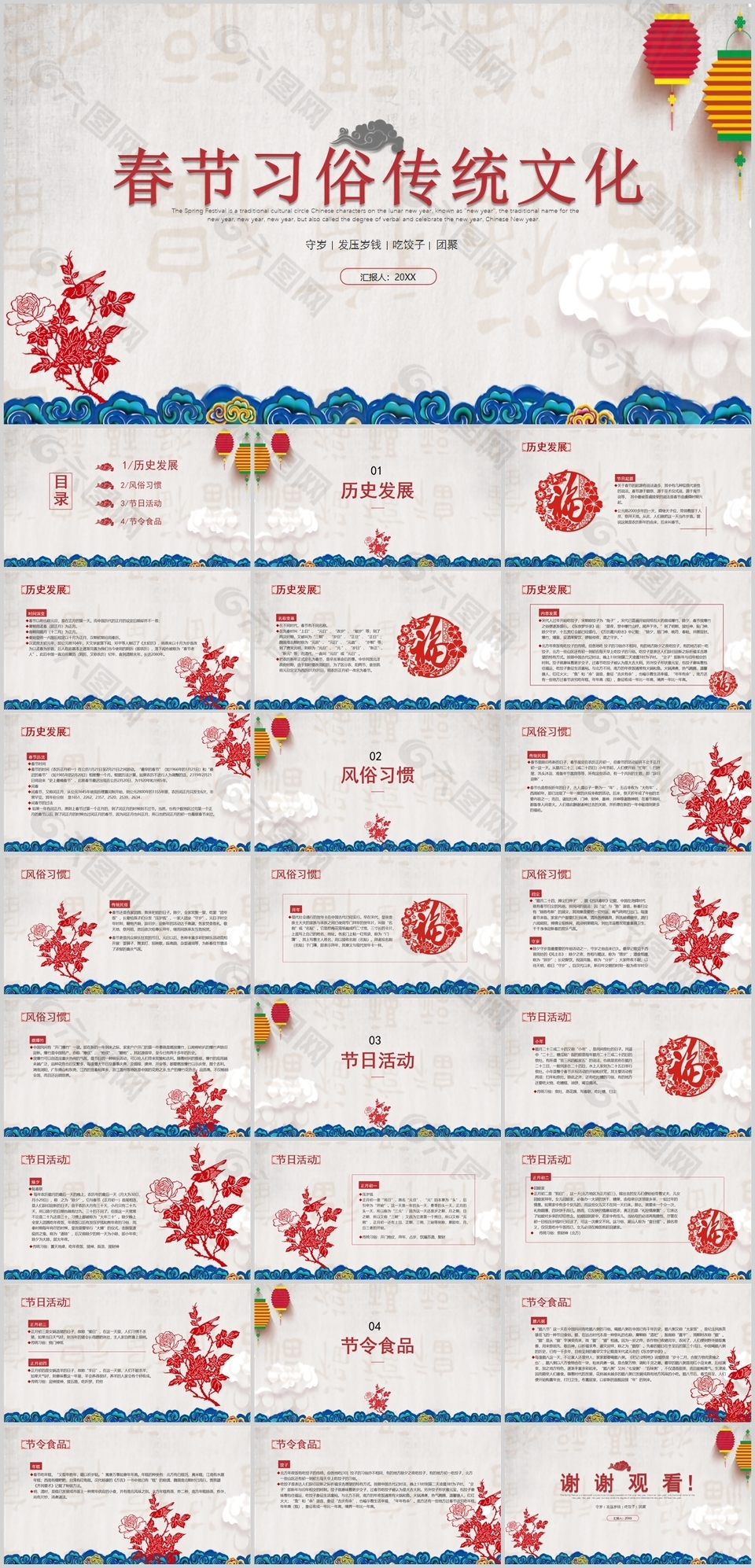 中式春节习俗传统文化宣传PPT模板