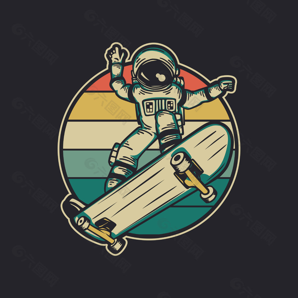 太空人滑滑板插画