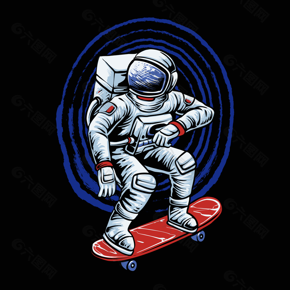 简约滑板太空人插画