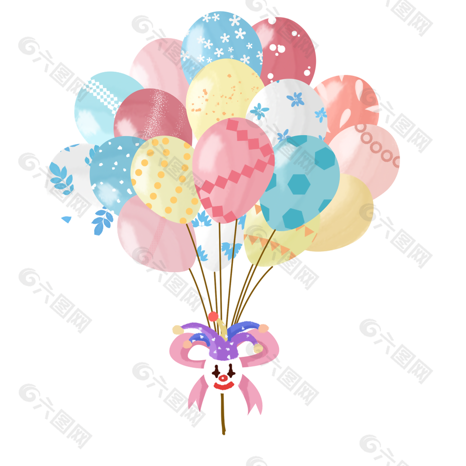创意缤纷水彩风小丑气球装饰素材下载