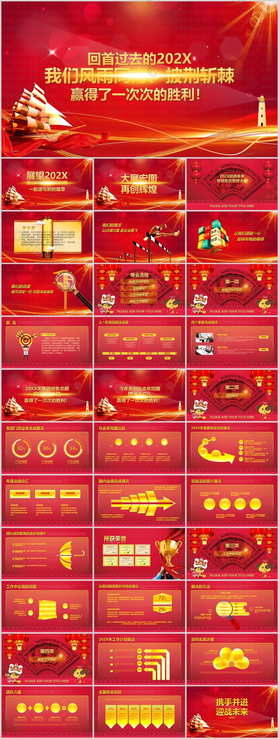 红色励志风年终动员誓师大会PPT模板