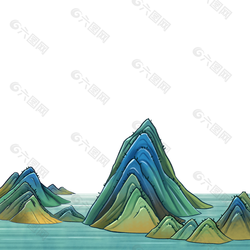 山水插画卡通设计元素模板