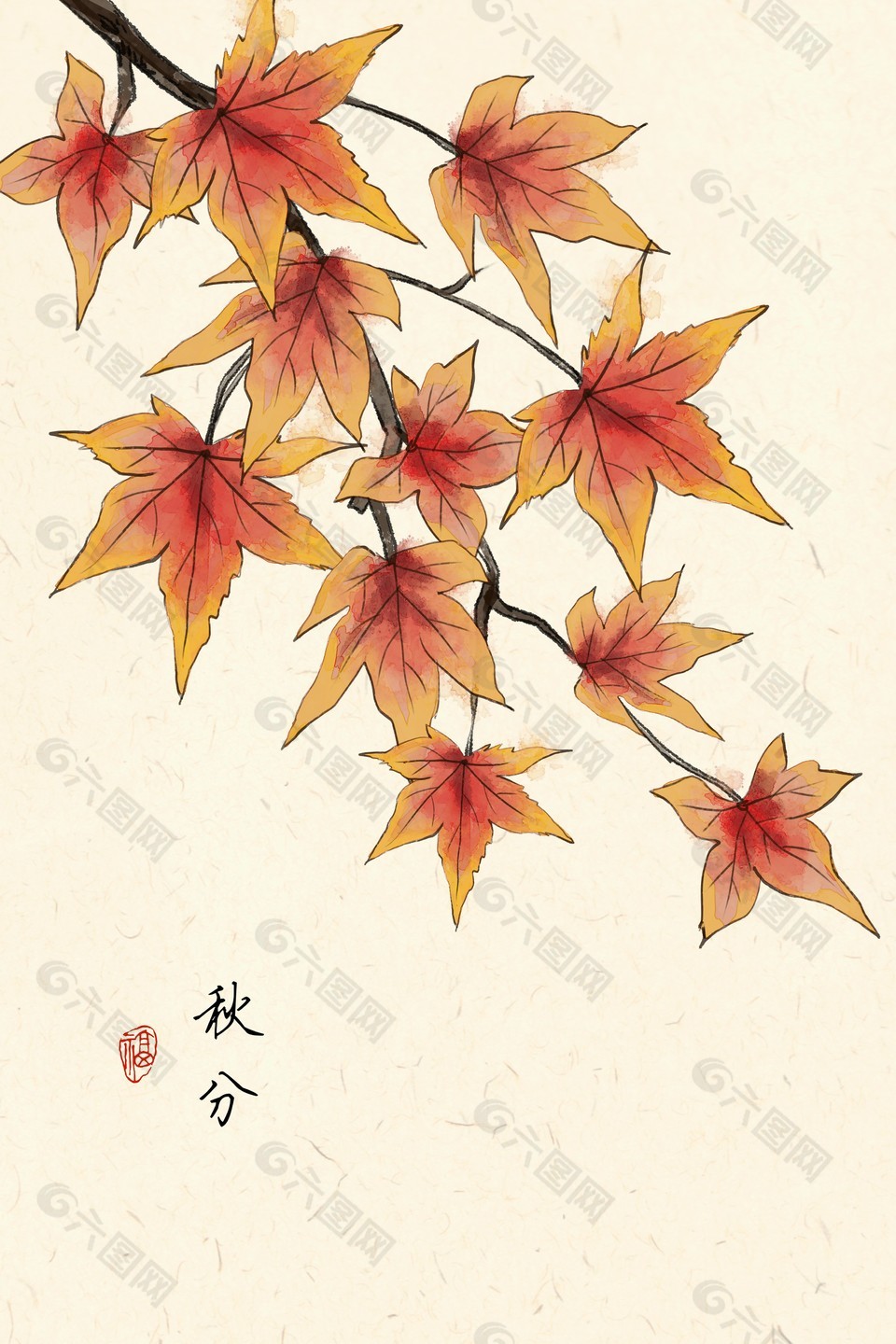 秋分时节枫叶元素海报模板