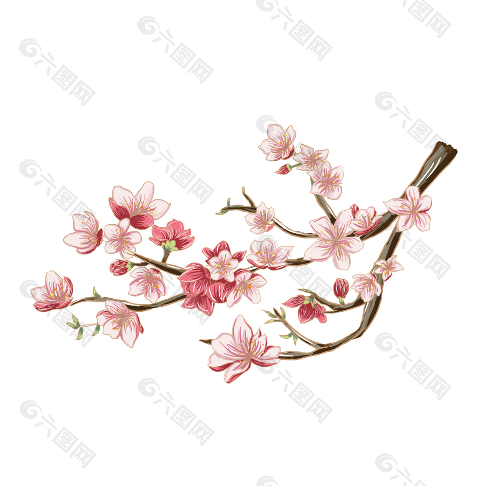 桃花树枝简约插画设计元素