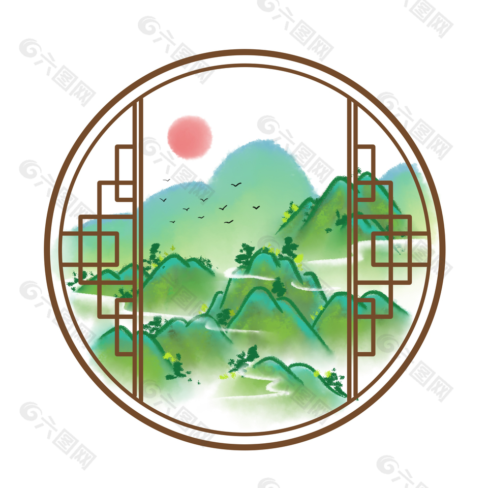 简约手绘涂鸦山水设计元素