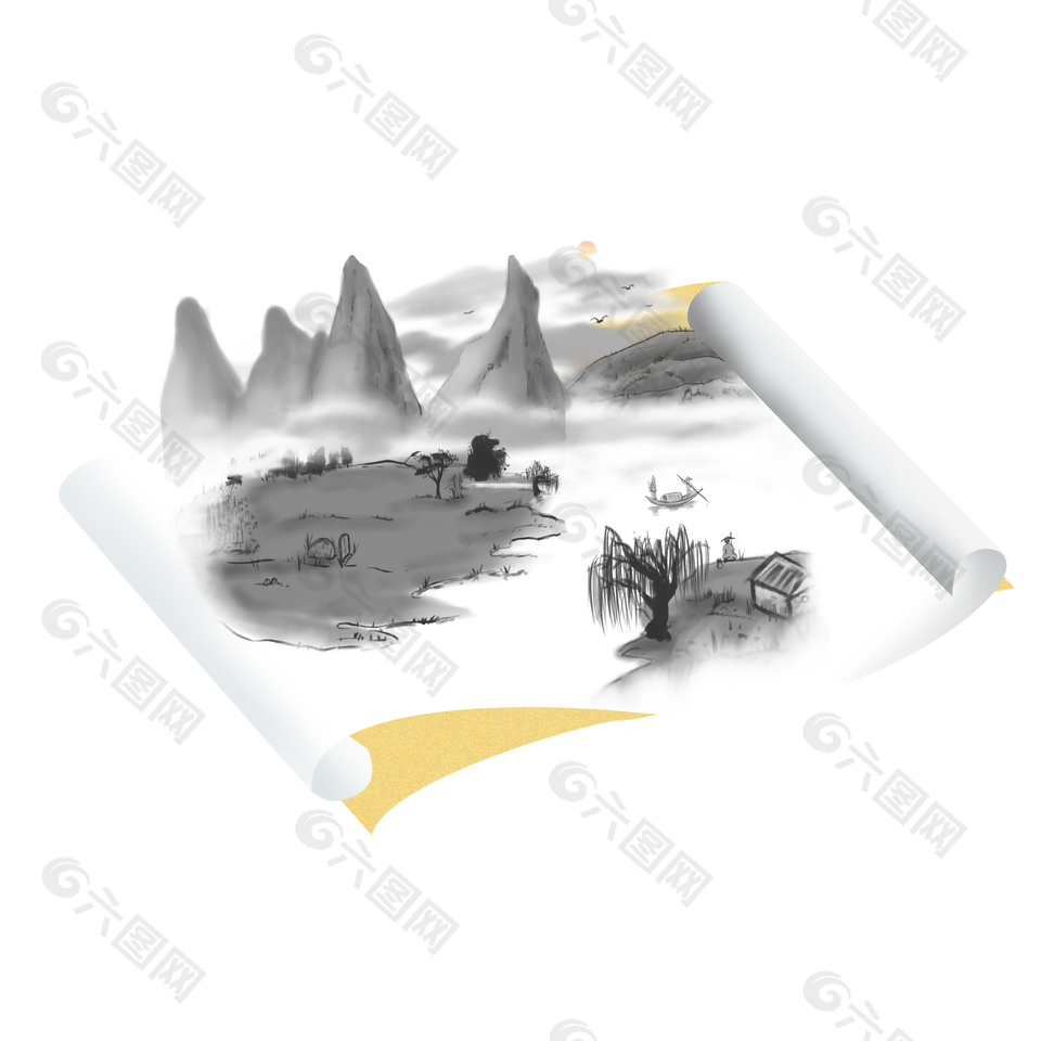 国风水墨画简约设计元素