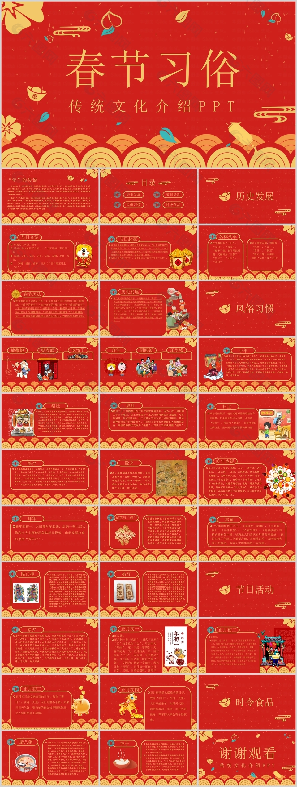 简约传统文化春节习俗介绍PPT模板