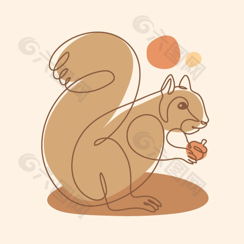 卡通松鼠线条插画设计元素