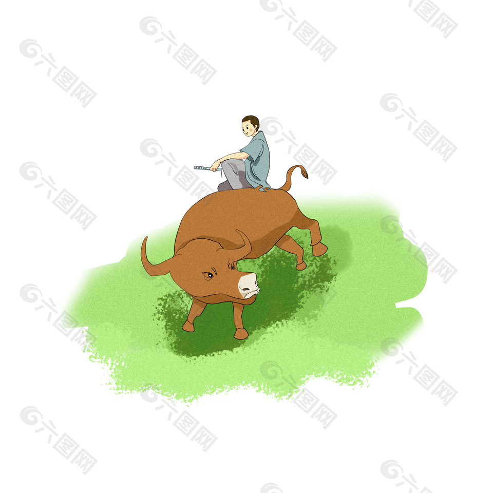 清明时节牧童牧牛插画设计