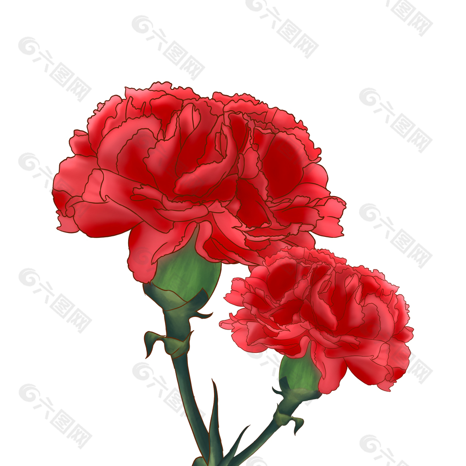 红色鲜花手绘创意设计元素