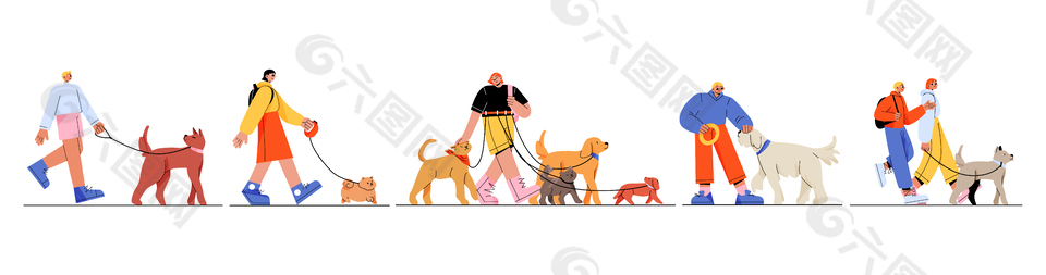 散步遛狗插画