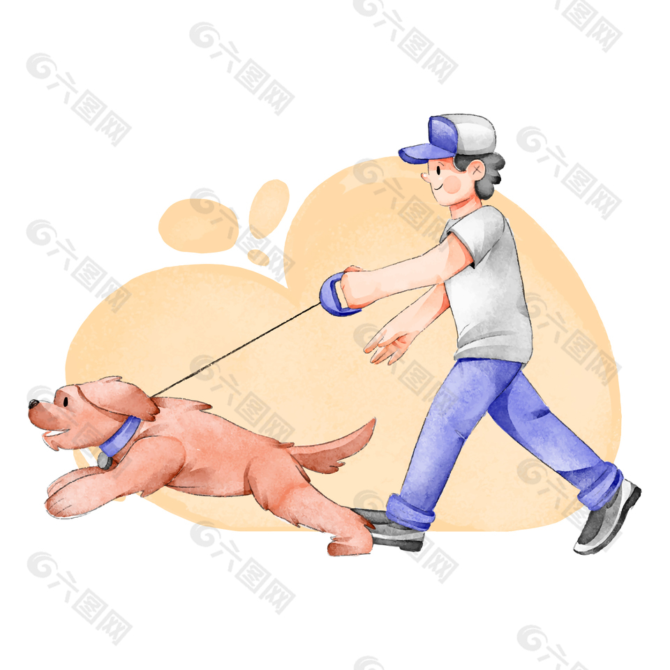 简单跑步遛狗插画