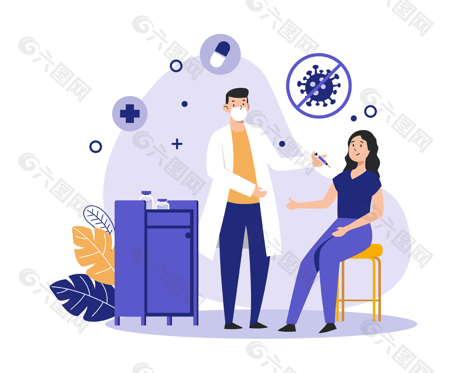 感冒发烧打针插画