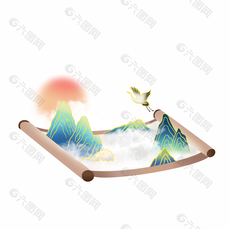 复古简约画轴国风设计素材