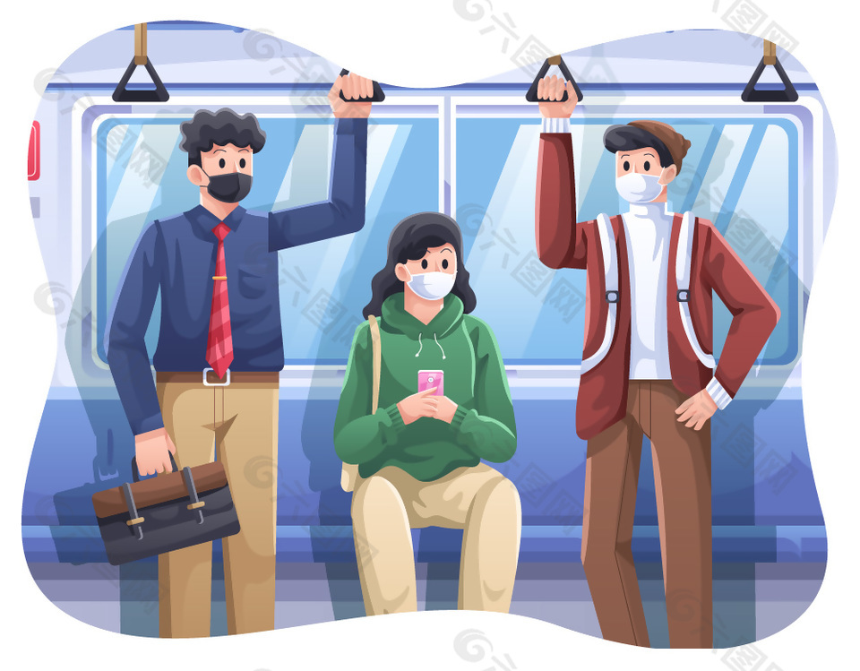 乘坐地铁手绘场景插画设计