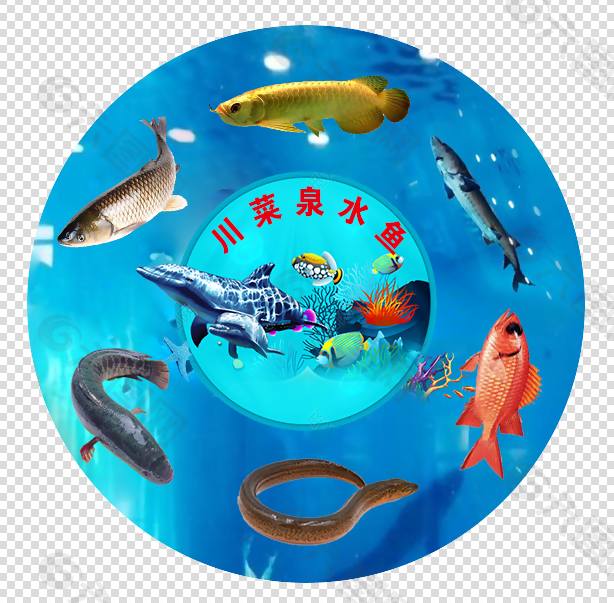 泉水鱼logo射灯圆贴纸