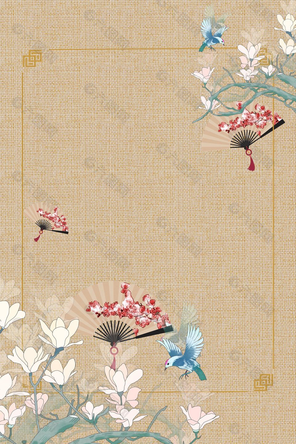 中国传统花鸟工笔画中式海报背景