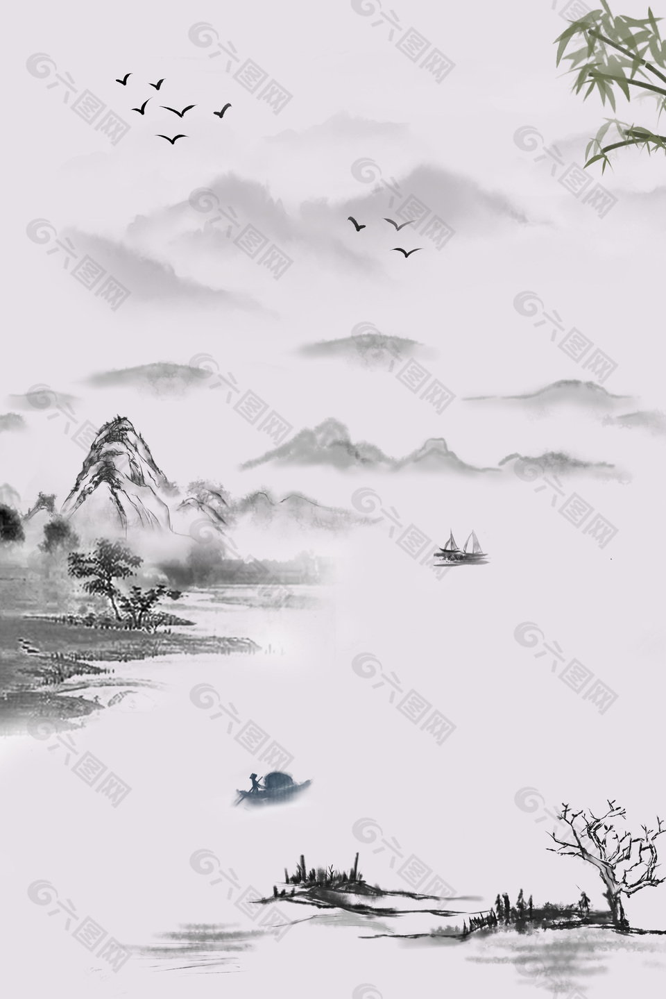 水墨古风传统山水背景素材下载
