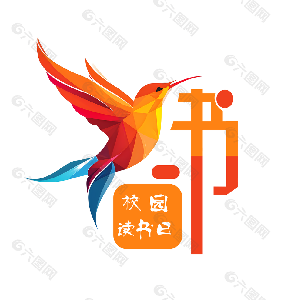 创意橙色校园读书日鸟logo设计