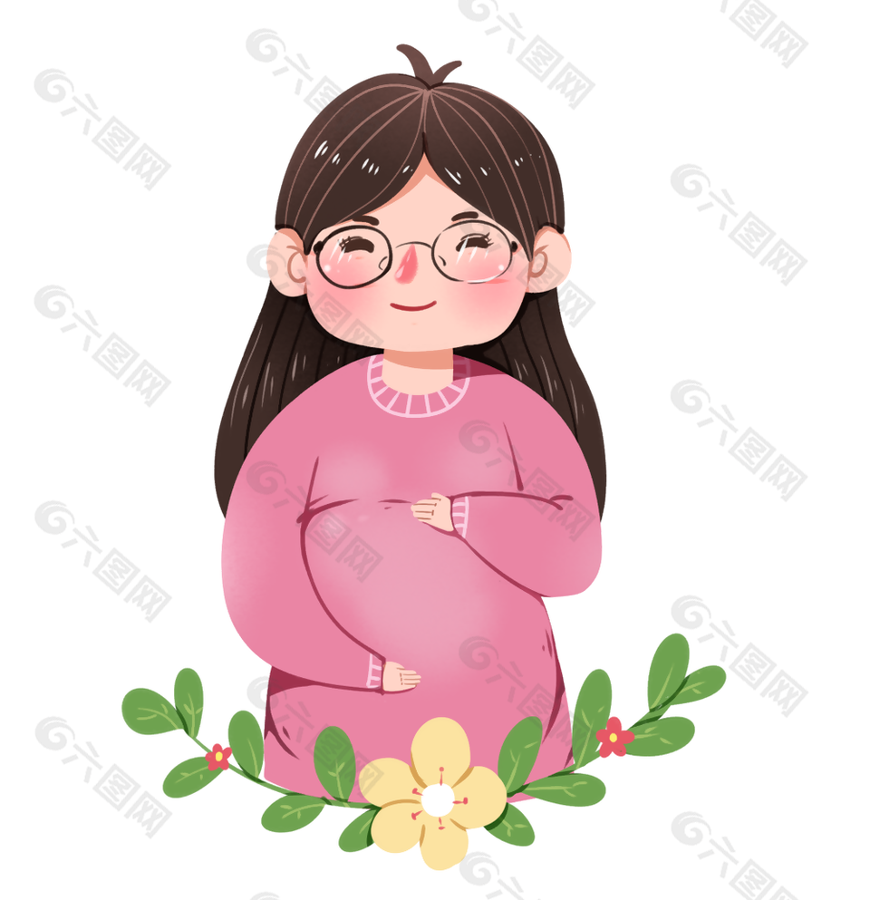 可爱卡通手绘母亲节孕妈妈插画素材