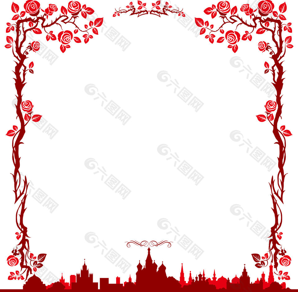 红色玫瑰花边框矢量素材