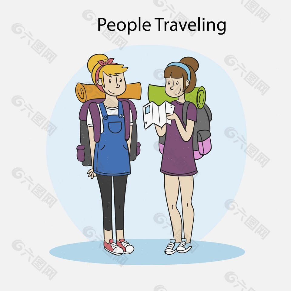 假期旅游背包客人物插画