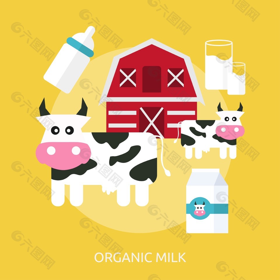健康有机牛奶场有机奶源插画