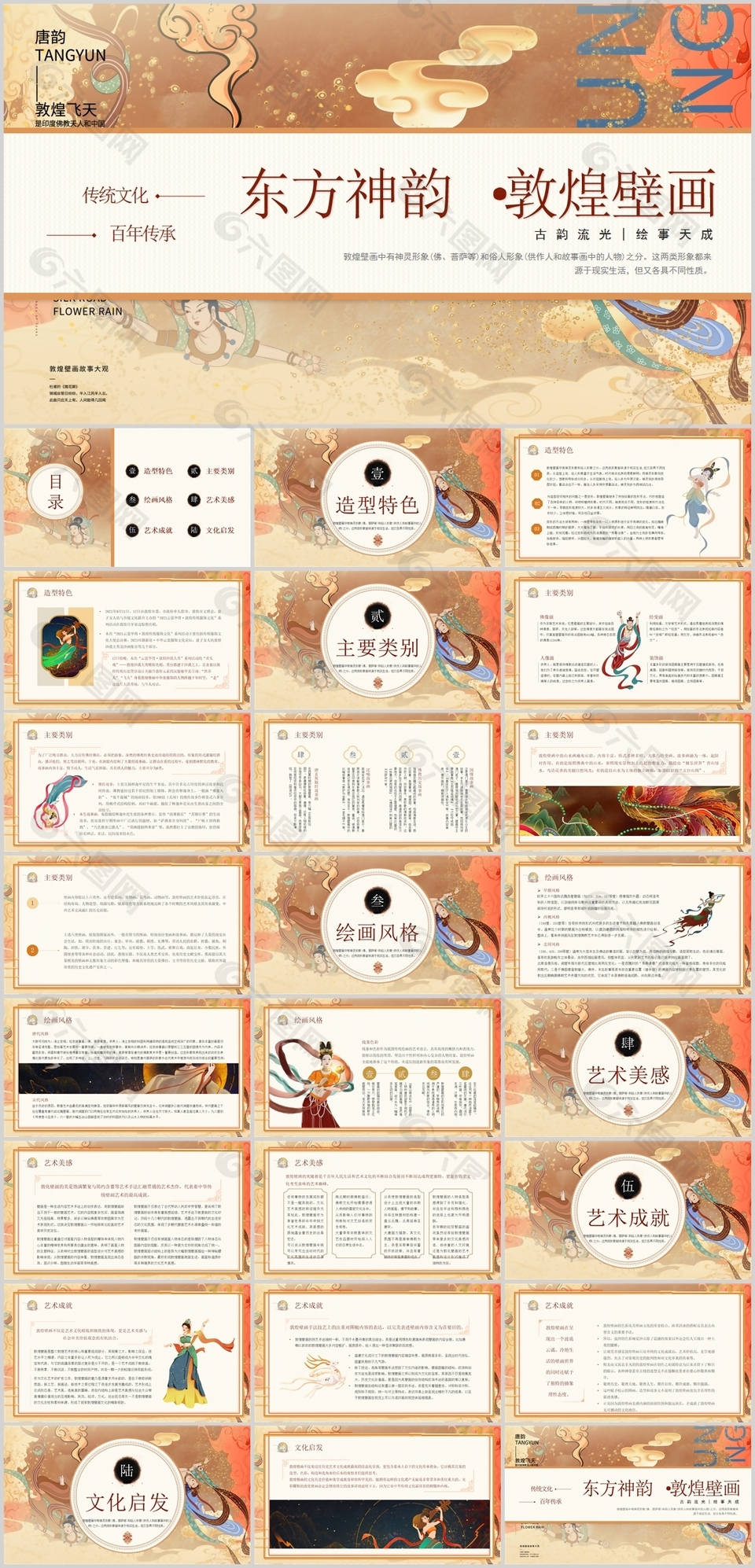 古典百年传承东方神韵敦煌壁画PPT模板