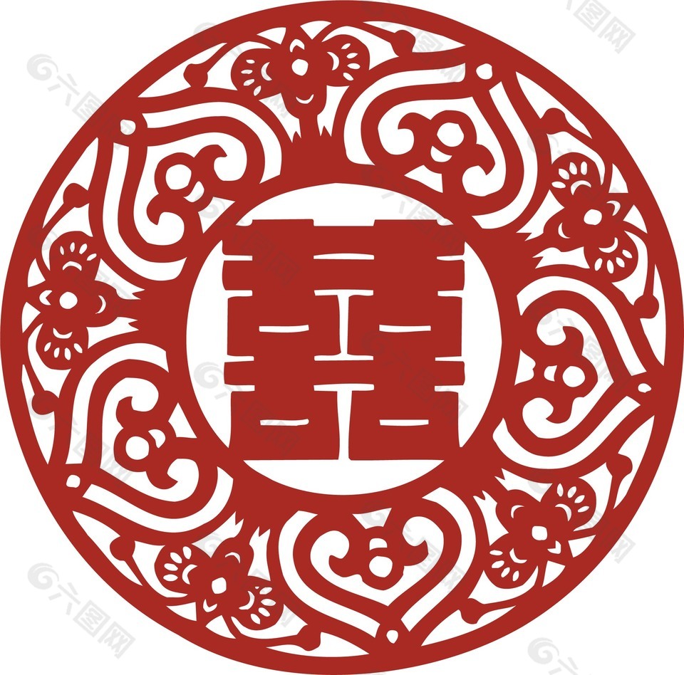 中国风国粹剪纸红双喜