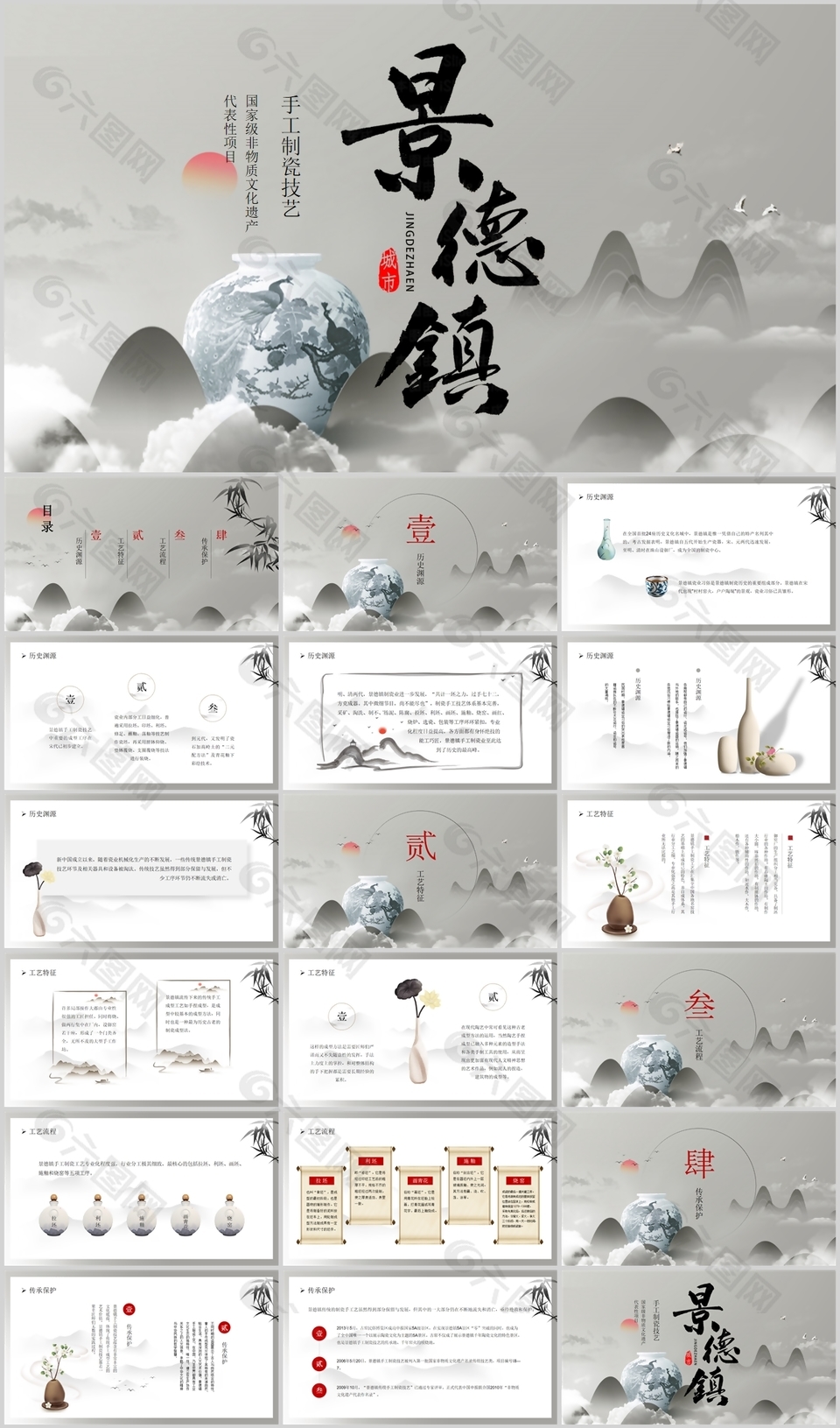 古风景德镇手工制瓷技艺介绍PPT模板