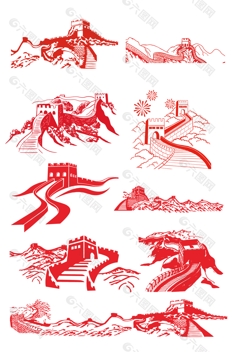 简约大气中国标志性建筑长城矢量素材合集