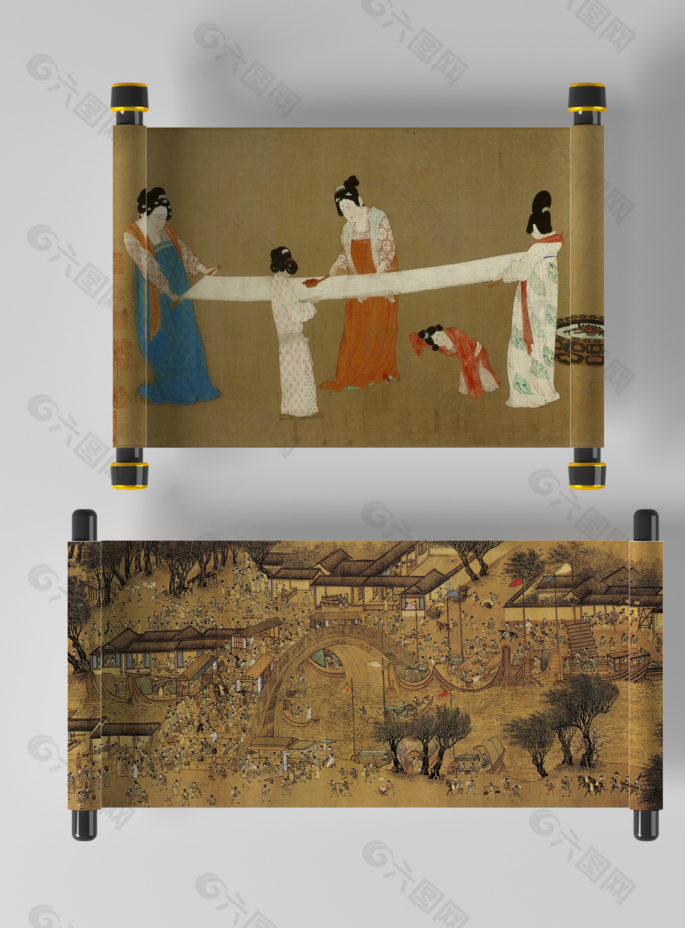 传统国画古典人物卷轴样机模板下载