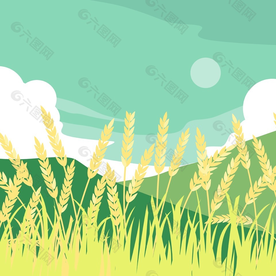 美丽山间麦子丰收风景画