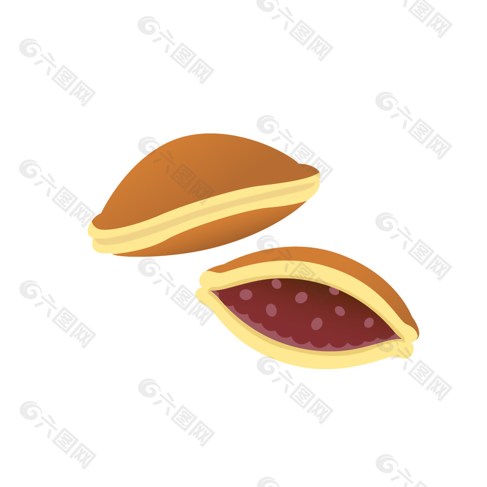 红豆铜锣烧美食插画