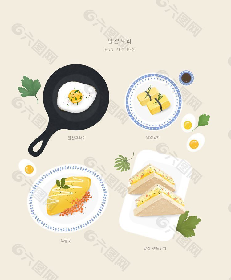 韩式鸡蛋美食料理插画